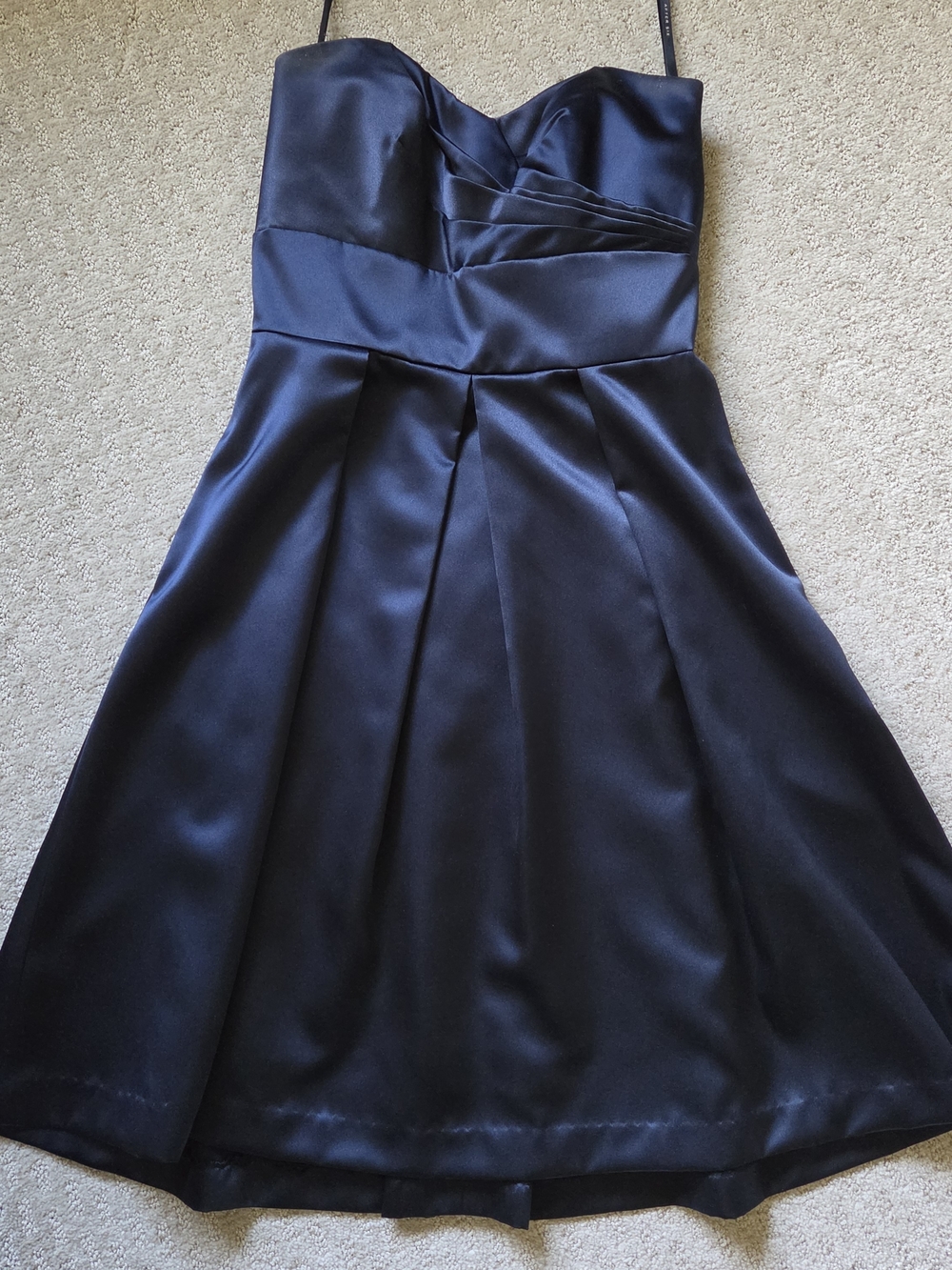 After Six Custom Made Strapless Satin Cocktail Dress in Navy Blue